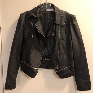 Black Zipper Faux Leather Jacket